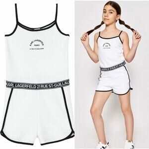 KARL LAGERFELD Girls White Logo Playsuit Size 3 94cm